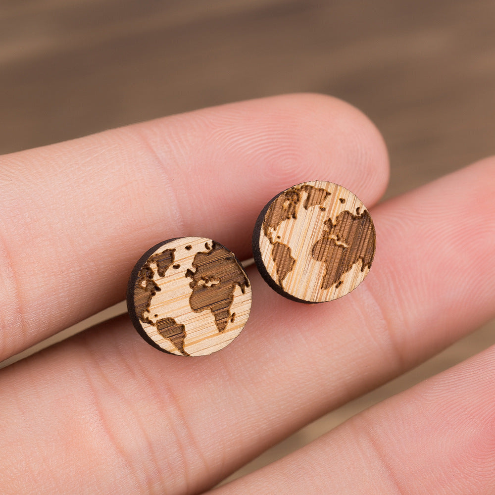 Wholesale Wood Map Ear Studs